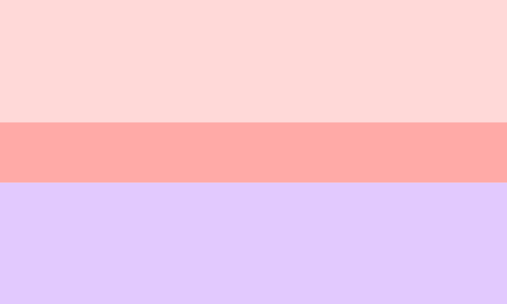 A bandeira consiste de 3 faixas horizontais. A superior é de um salmão bem claro, a do meio, mais fina, é de um salmão alaranjado e a inferior é lilás bem clara.